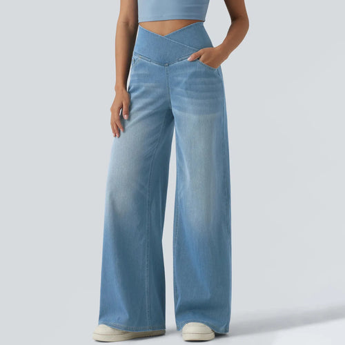 Jean Élodie – Taille Haute Croisée & Coupe Large – Bleu