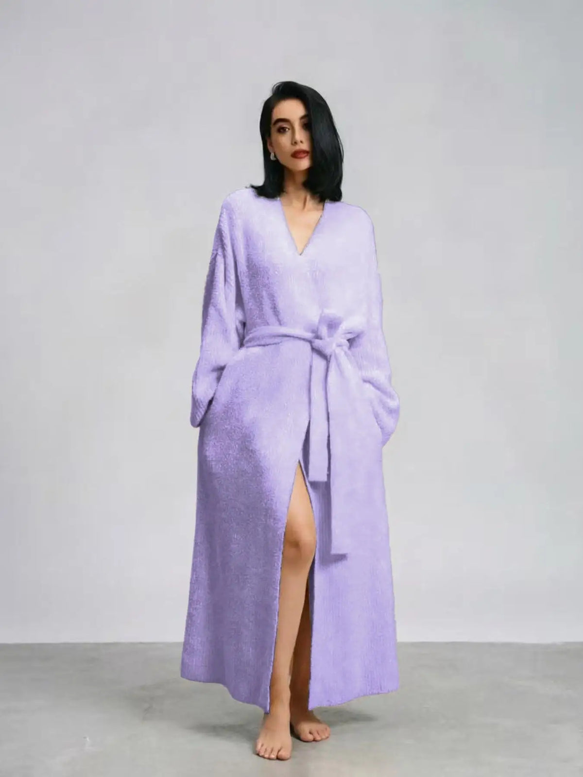 Peignoir Long Camille – Douceur Polaire – Lavande