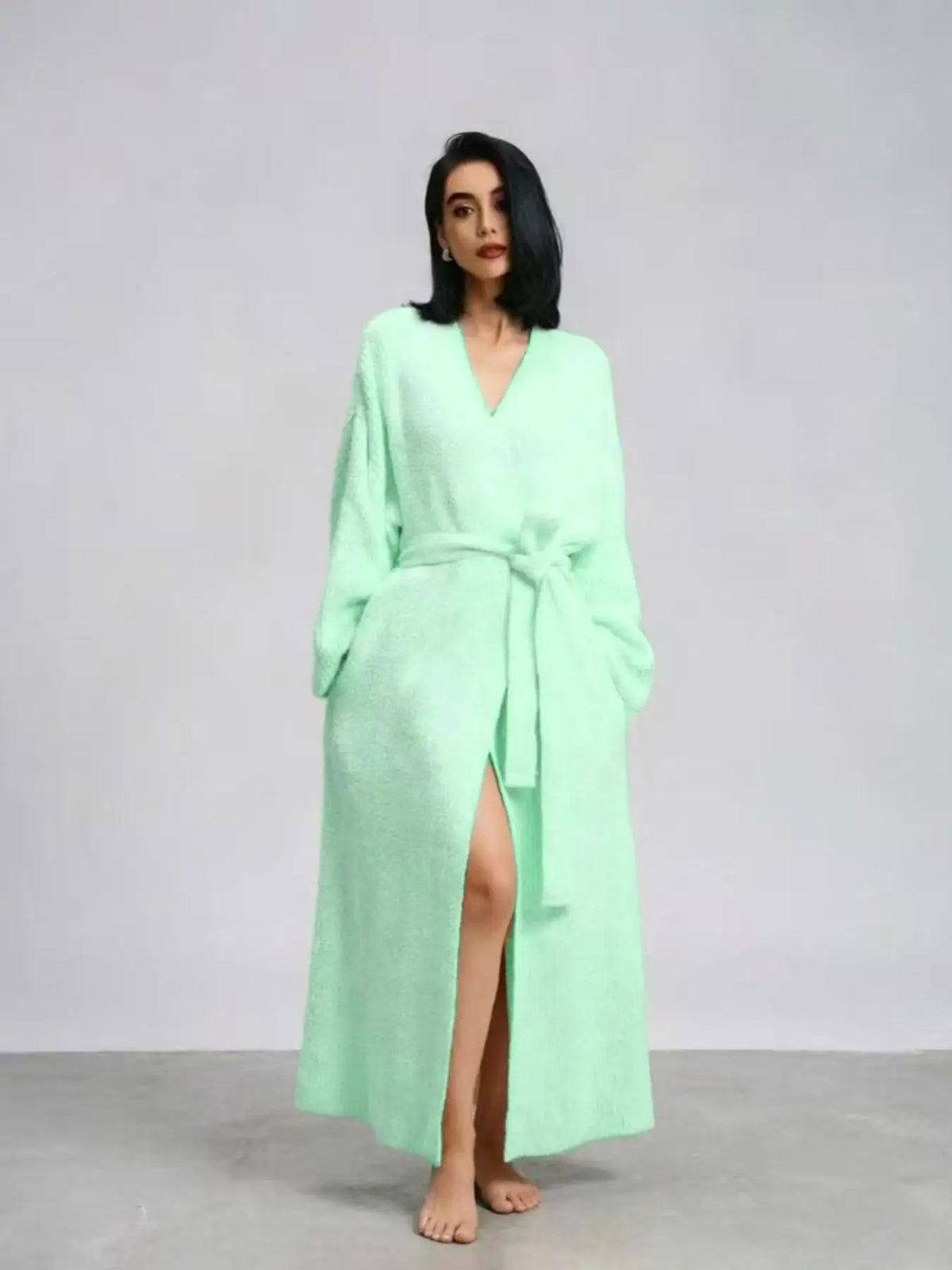Peignoir Long Camille – Douceur Polaire – Menthe