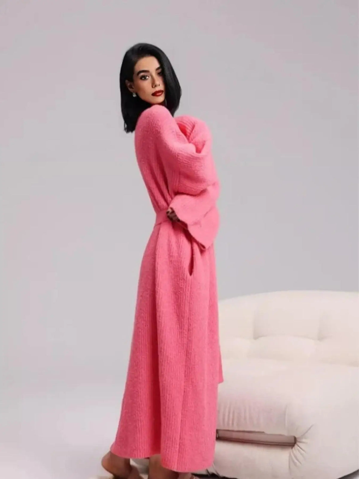 Peignoir Long Camille – Douceur Polaire – Fuchsia