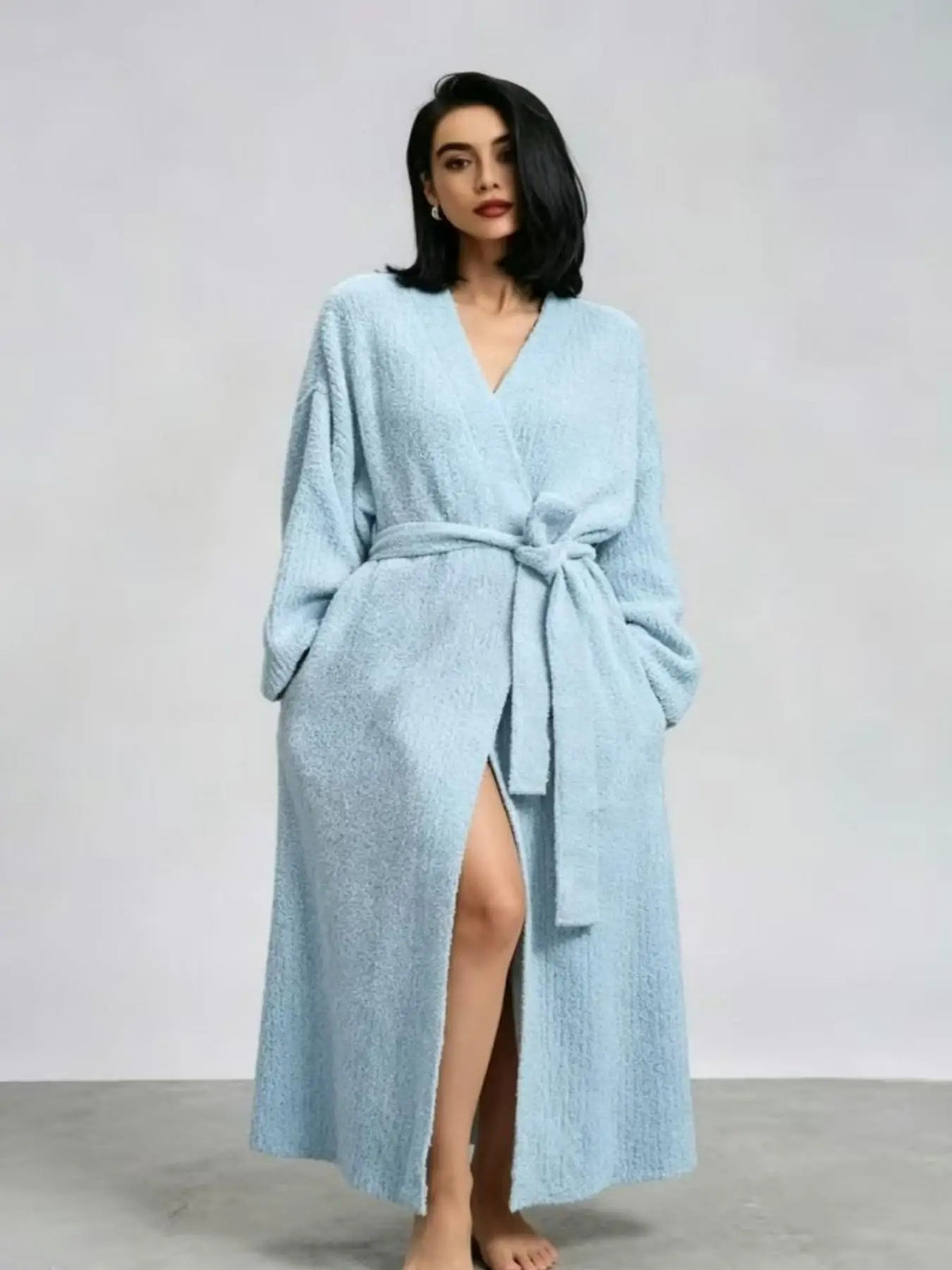 Peignoir Long Camille – Douceur Polaire – Bleu ciel