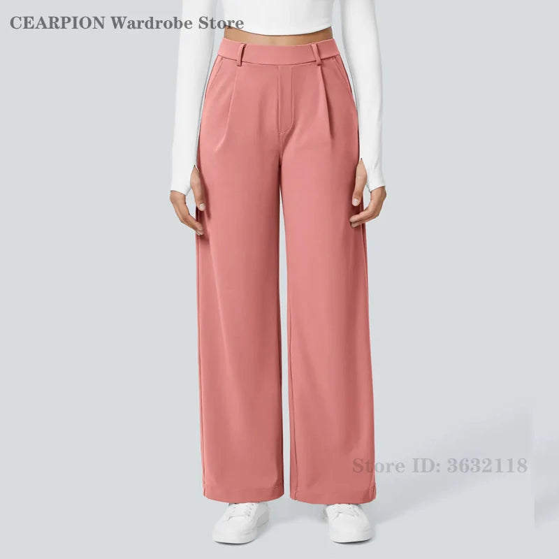 Pantalon Droit Élégance – Taille Haute – Rose