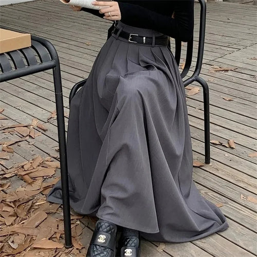 Jupe Longue Plissée Solène – Taille Haute – Gris