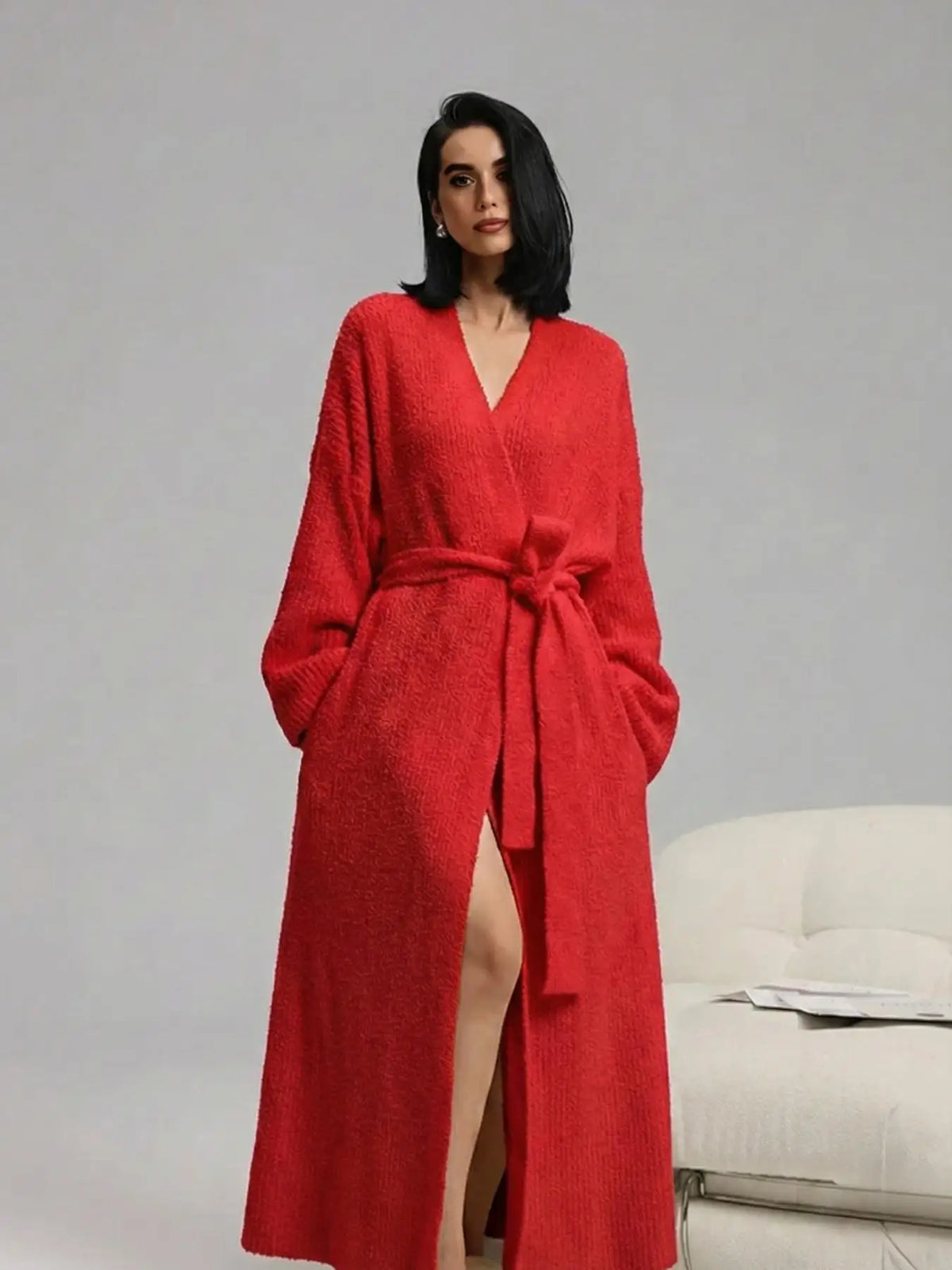 Peignoir Long Camille – Douceur Polaire – Rouge