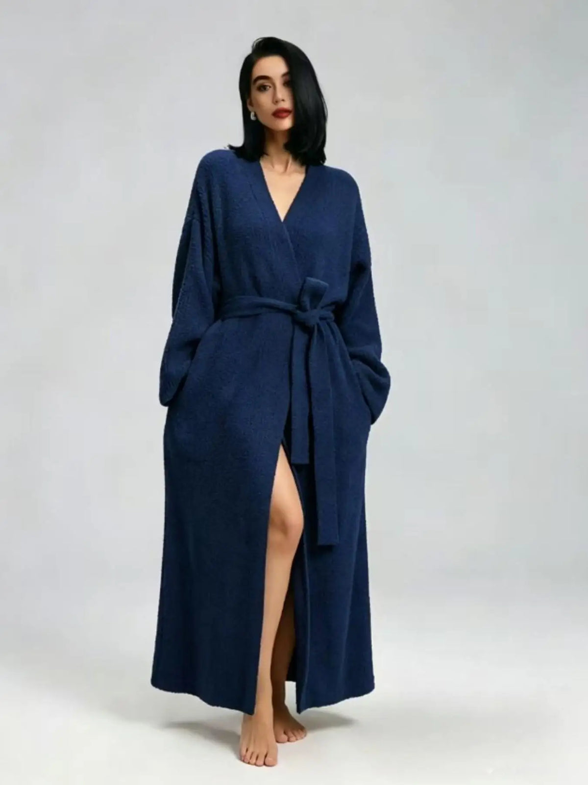 Peignoir Long Camille – Douceur Polaire – Bleu marine