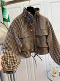 Veste Maëlys – Courte à Motif Pied-de-Poule – Marron