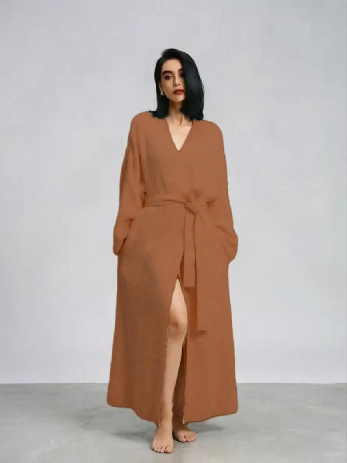 Peignoir Long Camille – Douceur Polaire – Kaki
