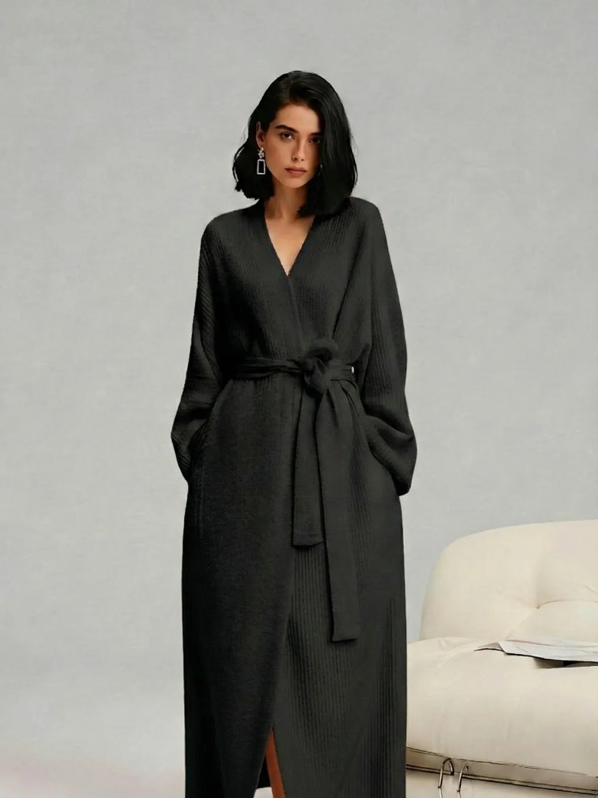 Peignoir Long Camille – Douceur Polaire – Noir