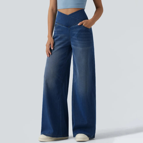 Jean Élodie – Taille Haute Croisée & Coupe Large – Bleu profond